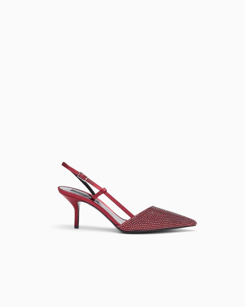 Giorgio Armani Pink Pointed Satin Slingback Pumps With Rhinestones