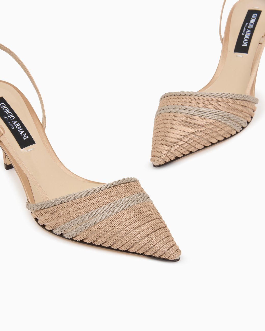 Giorgio Armani White Satin Slingbacks With Passementerie Trim Detail