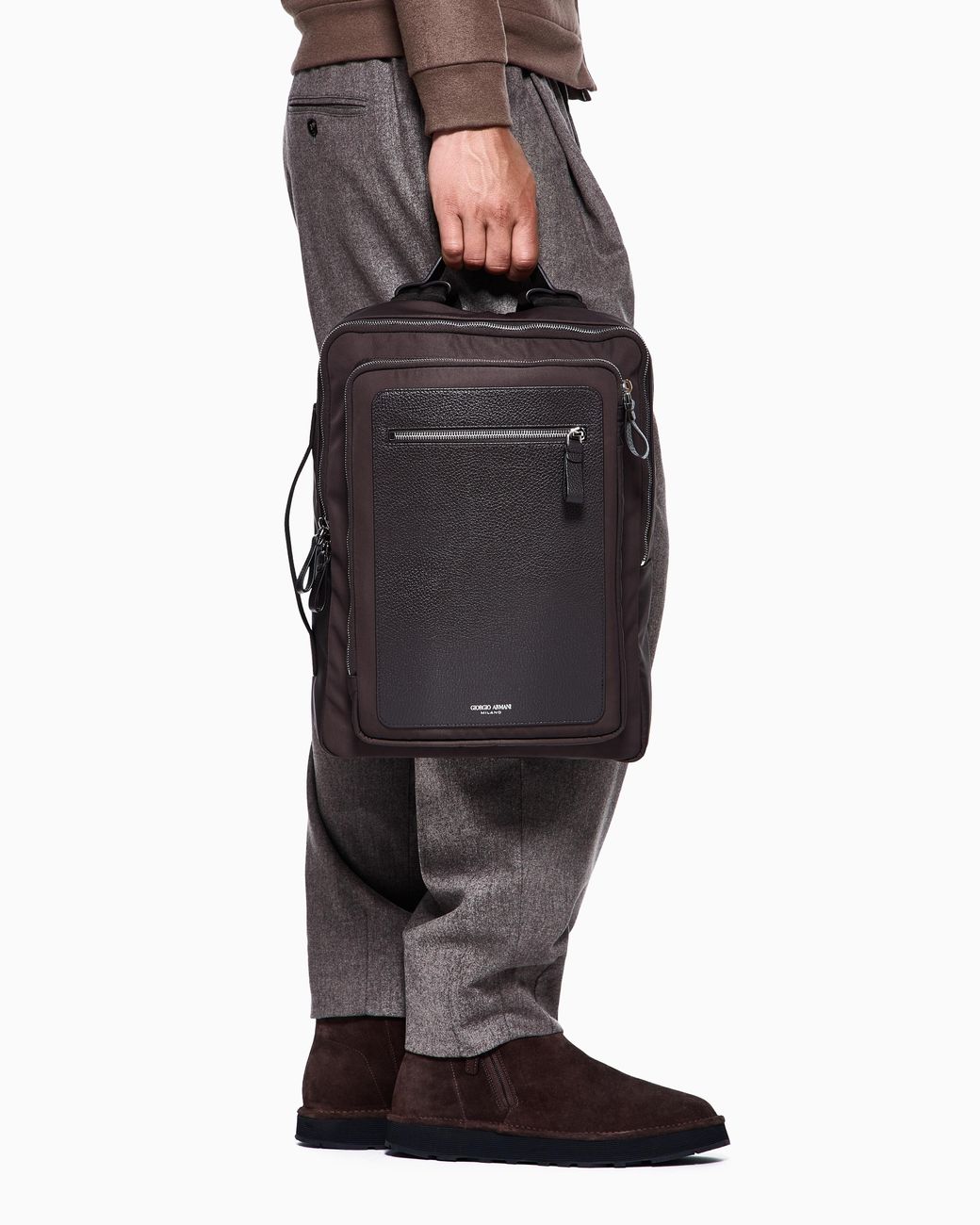 Giorgio Armani Gray Nylon And Pebbled-Leather Backpack for men