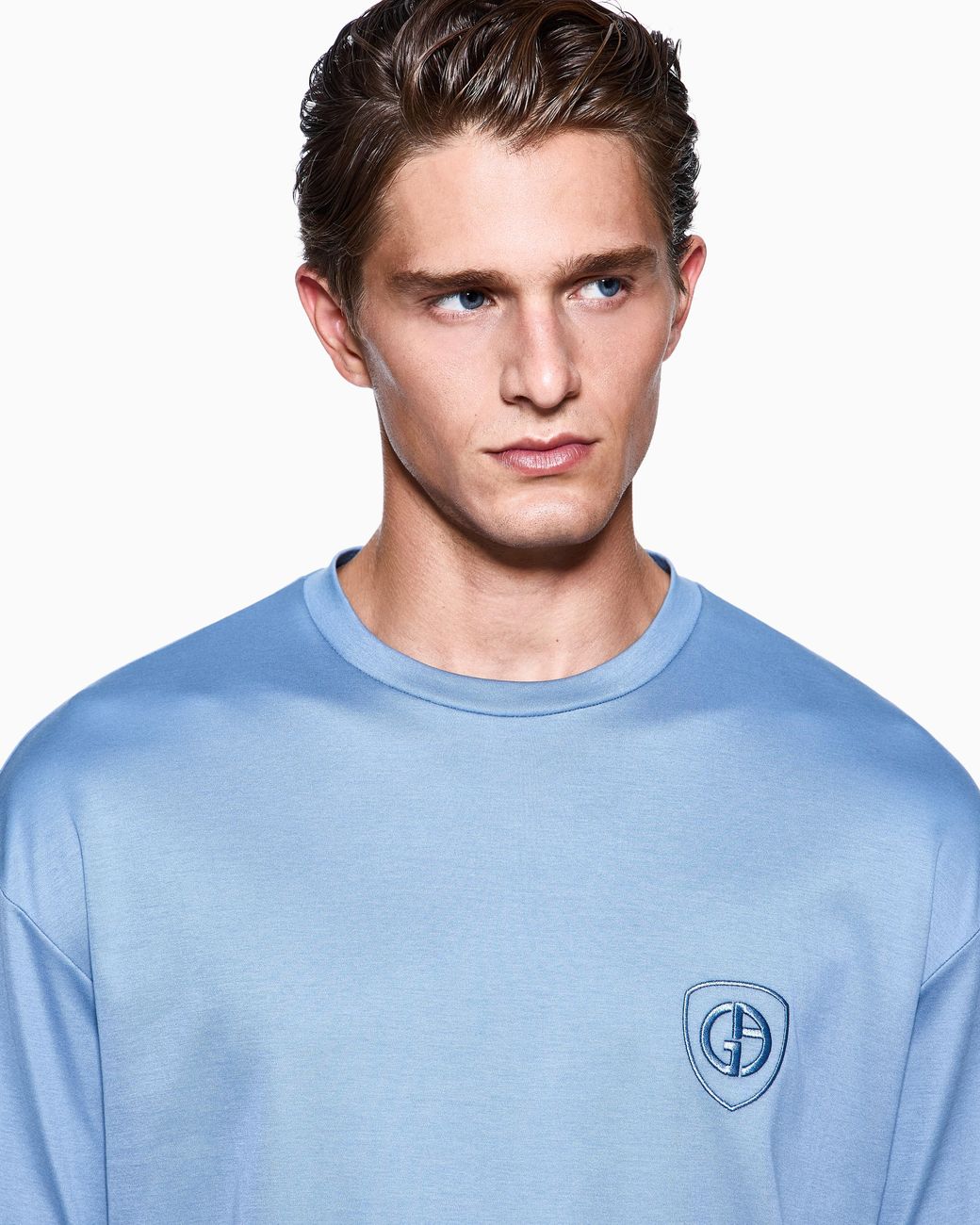 Giorgio Armani Blue Cotton Interlock Crew-Neck T-Shirt for men