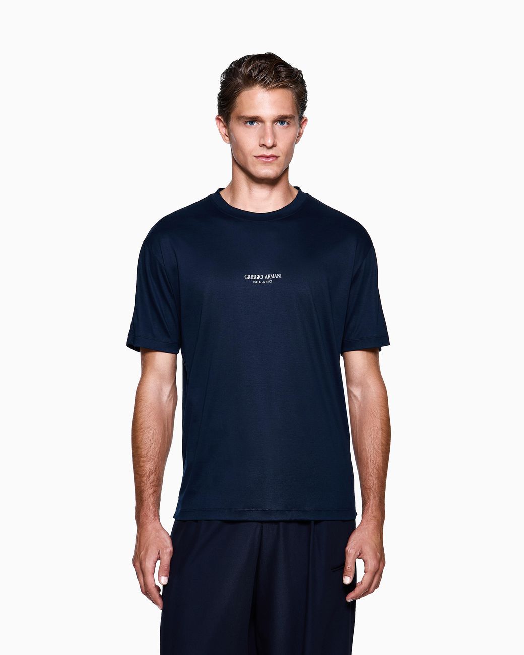 Giorgio Armani Blue Crew Neck T-Shirt for men