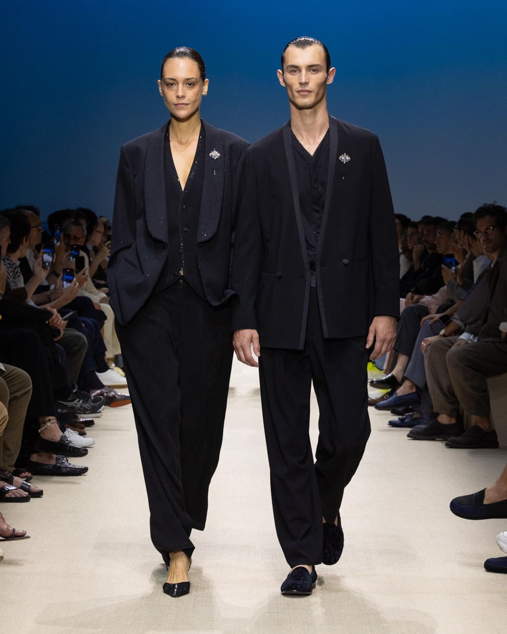 Giorgio Armani Blue Double-Pleat, Wool-Crêpe Trousers for men