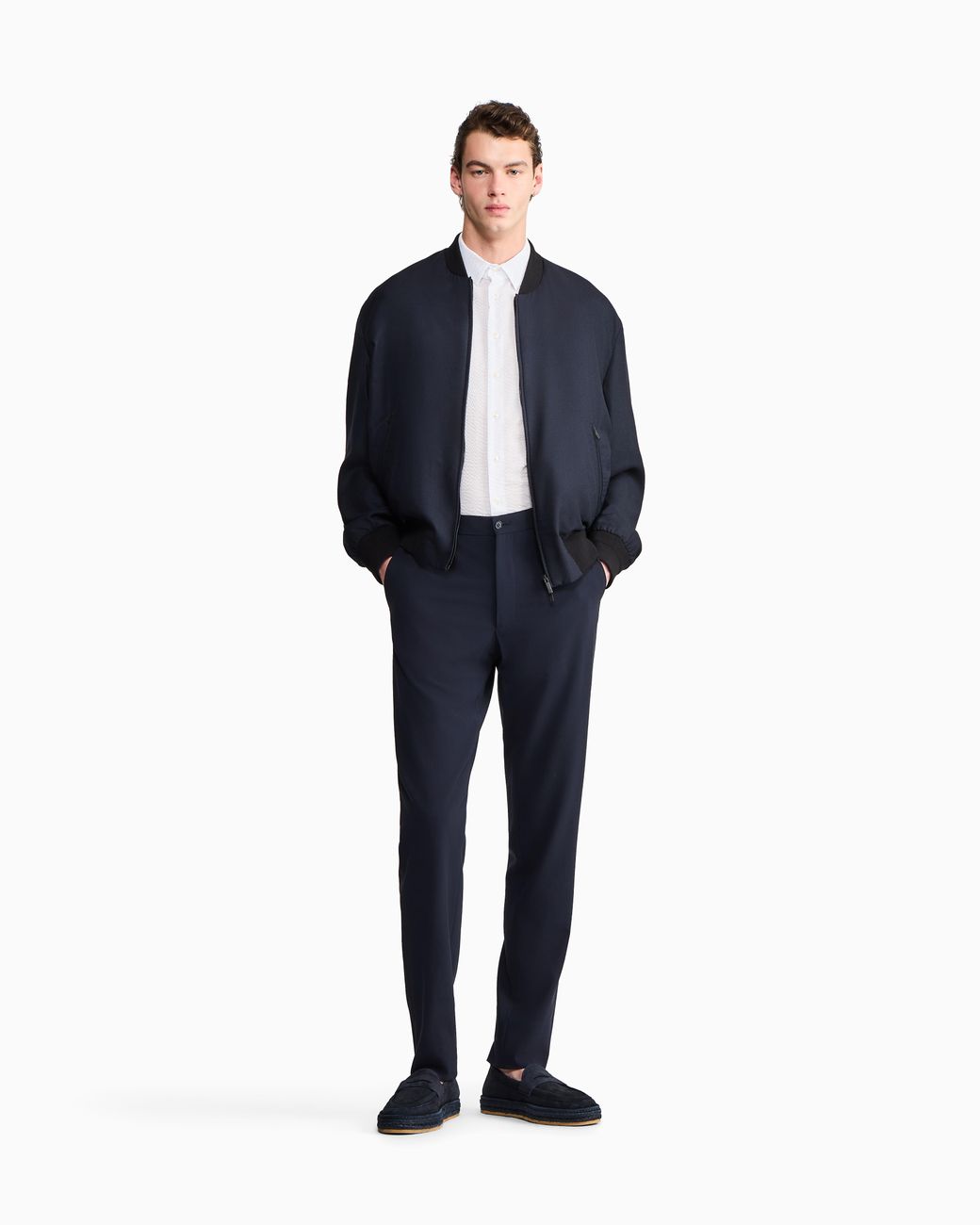 Giorgio Armani Blue Two-Way Stretch Wool-Canvas Trousers for men