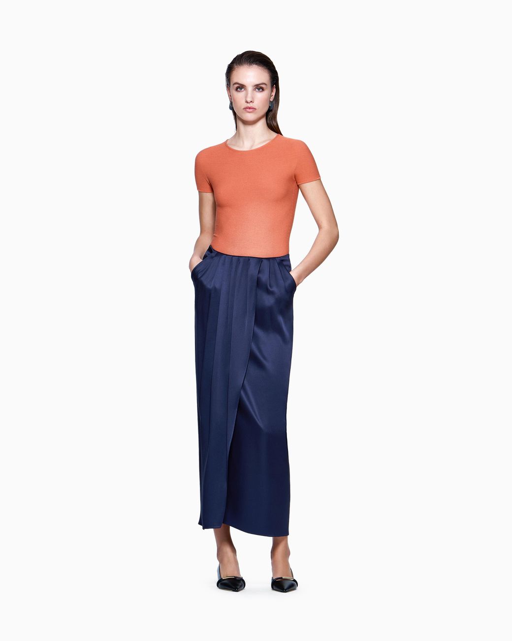 Giorgio Armani Blue Long Silk Wrap Skirt