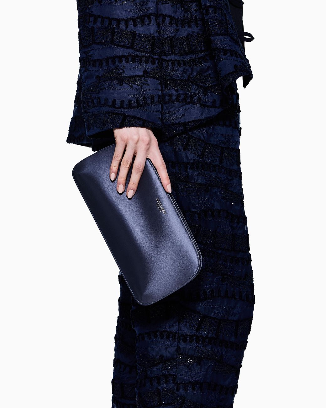 Giorgio Armani Blue Satin Horizontal La Prima Clutch Bag