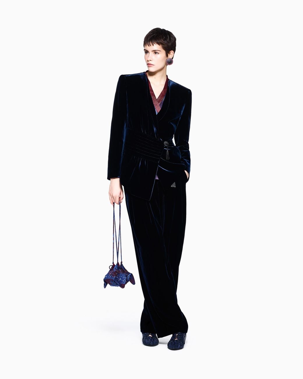 Giorgio Armani Blue Blazer Velvet With Asymmetrical Closure And Leather Tassels