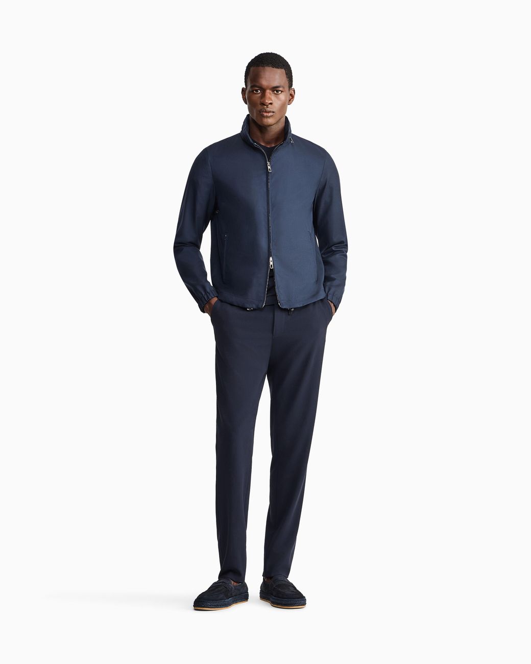 Giorgio Armani Blue Cashmere Gabardine Blouson With A Hidden Hood Icon for men