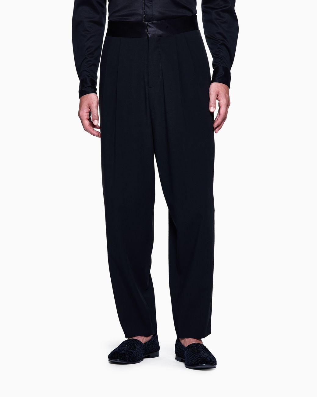 Giorgio Armani Blue Double-Pleat, Wool-Crêpe Trousers for men
