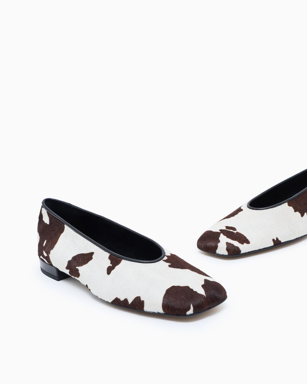 Giorgio Armani White Cow Print Ballerinas With A Square Toe