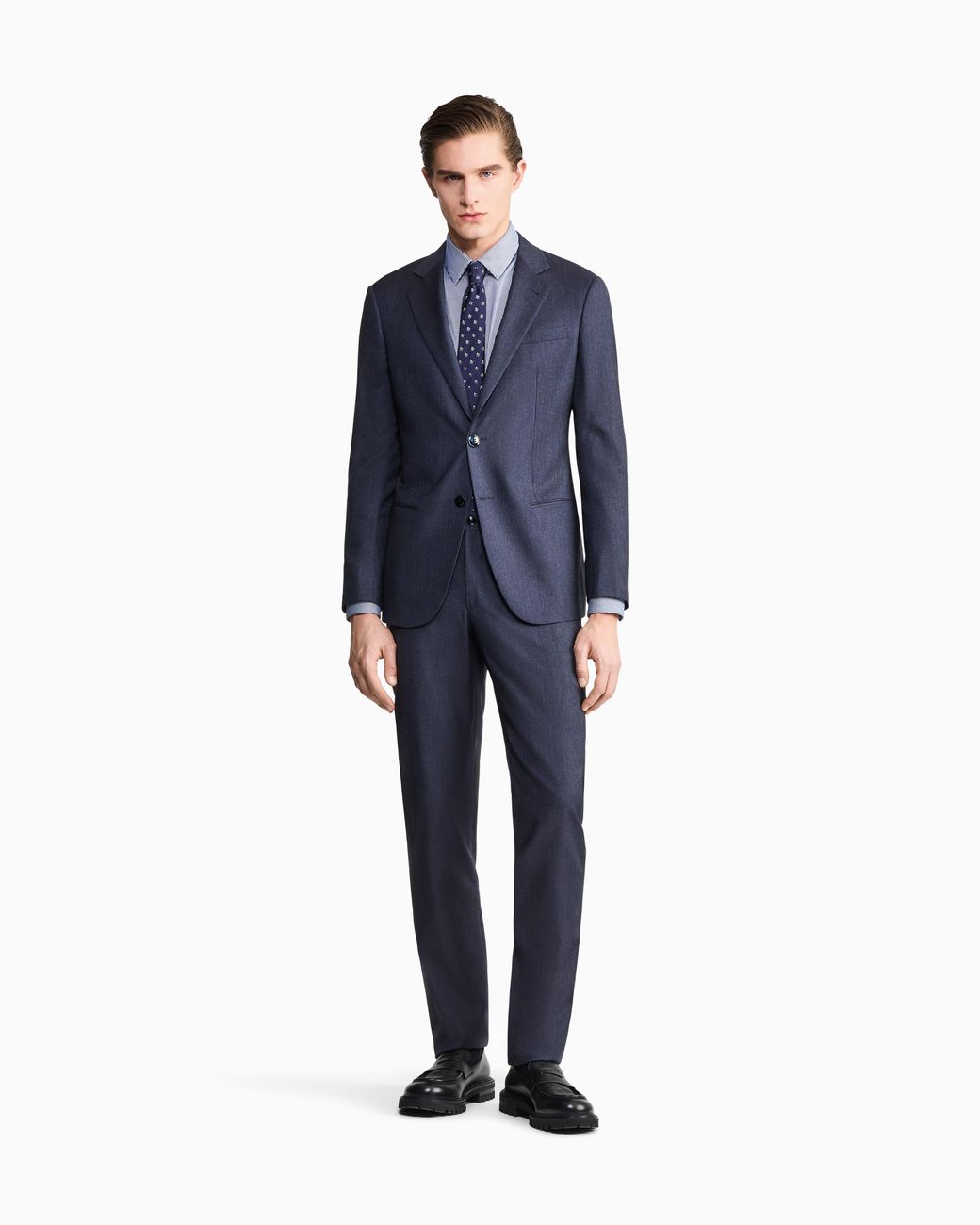 Giorgio Armani Blue Soho Line Denim-Look Wool Single-Breasted Suit for men