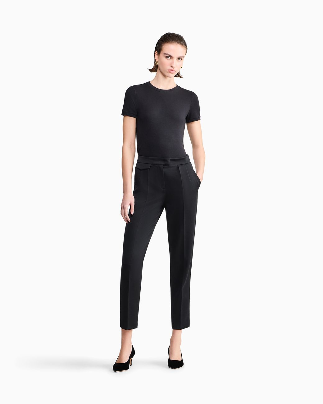 Giorgio Armani Black Virgin Straight Trousers With A Flap Pocket