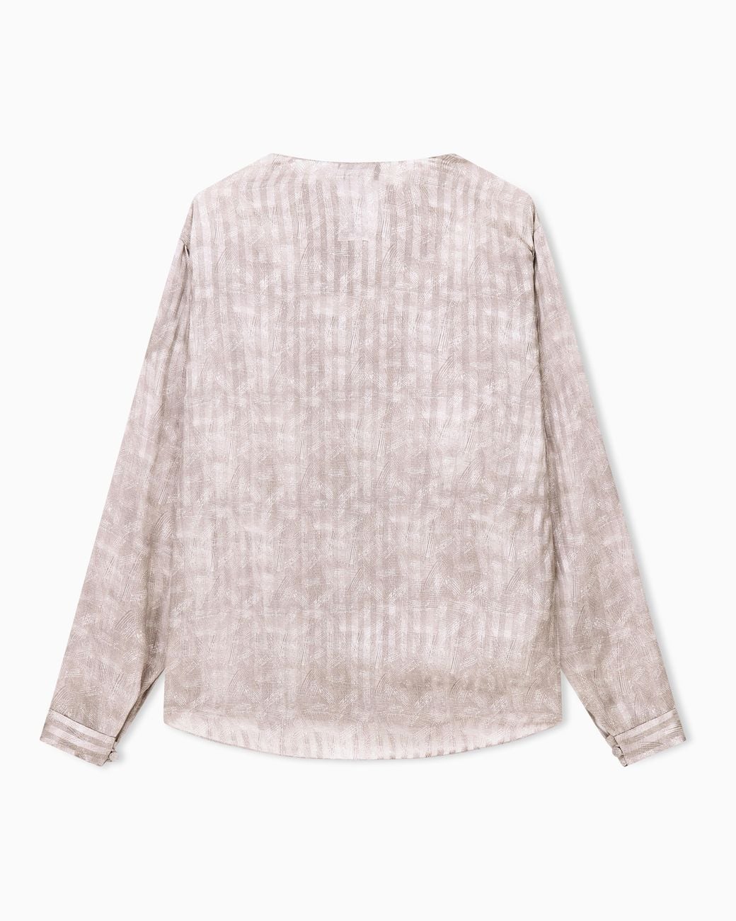 Giorgio Armani Pink Blouse Collarless Printed Silk Shoulder Pleats Wide Stripes