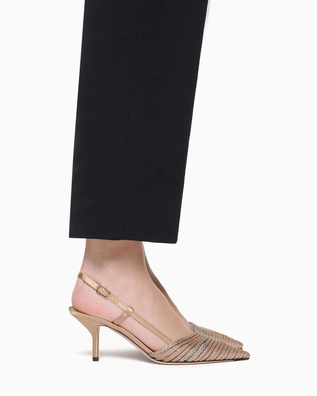 Giorgio Armani White Satin Slingbacks With Passementerie Trim Detail