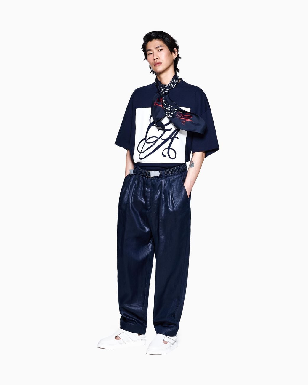 Giorgio Armani Blue Jersey T-Shirt With Oversized Ga Logo for men