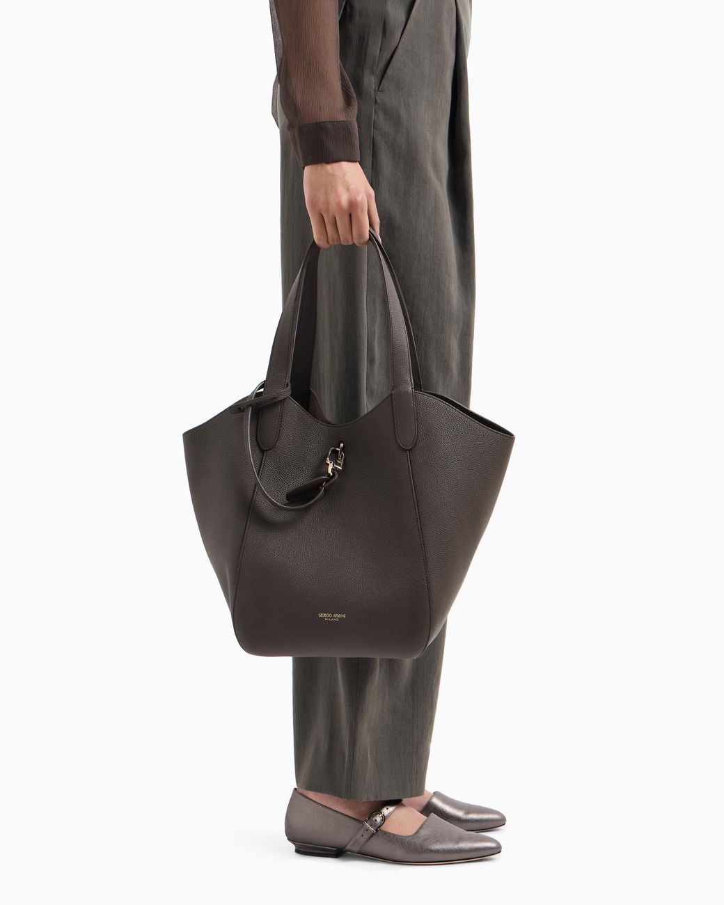 Giorgio Armani Black Medium Pebbled Leather Handbag