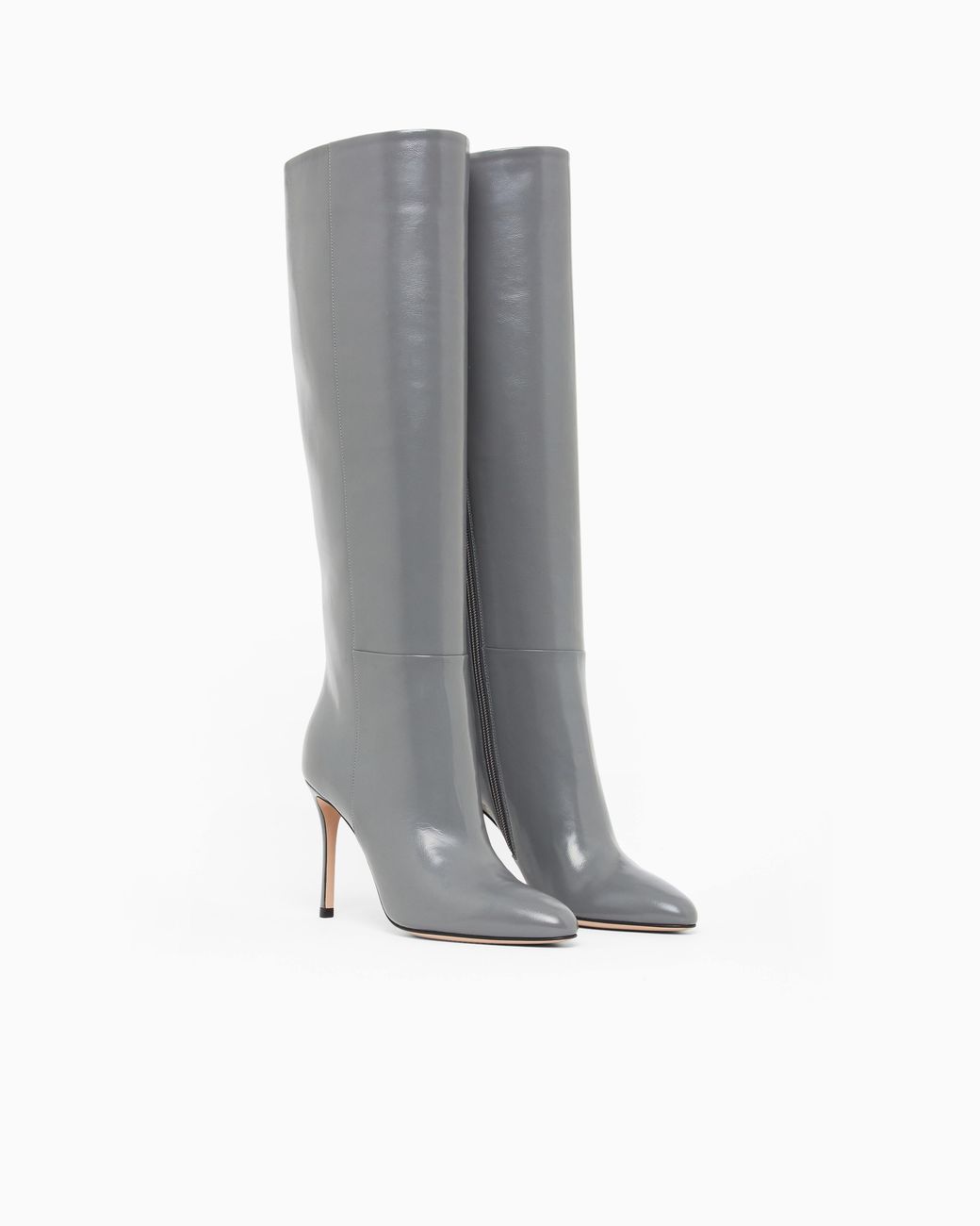 Giorgio Armani Gray Patent Leather High-Heeled Boots