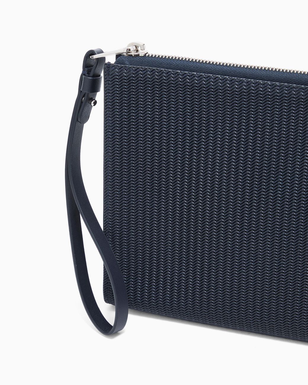 Giorgio Armani Blue Leather Pouch With Wave Print And Wrist Strap for men