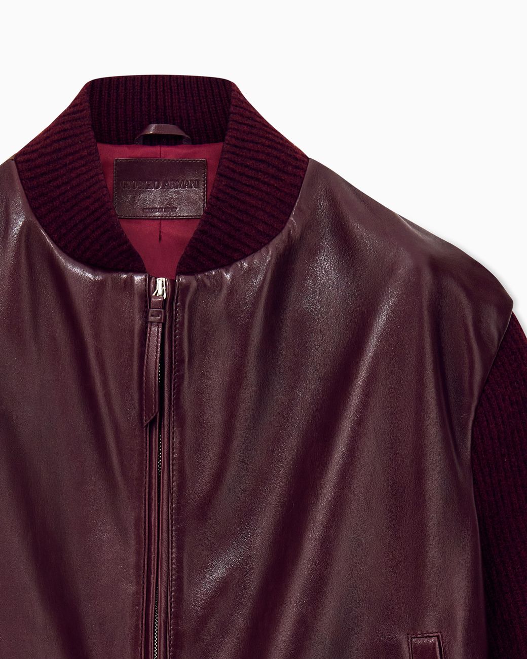 Giorgio Armani Purple Blouson Jacket Leather With Cashmere Knit Sleeves