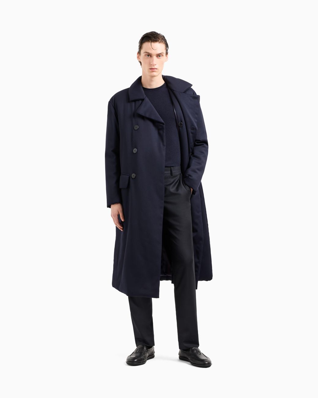 Giorgio Armani Blue Double-Breasted Padded Coat for men