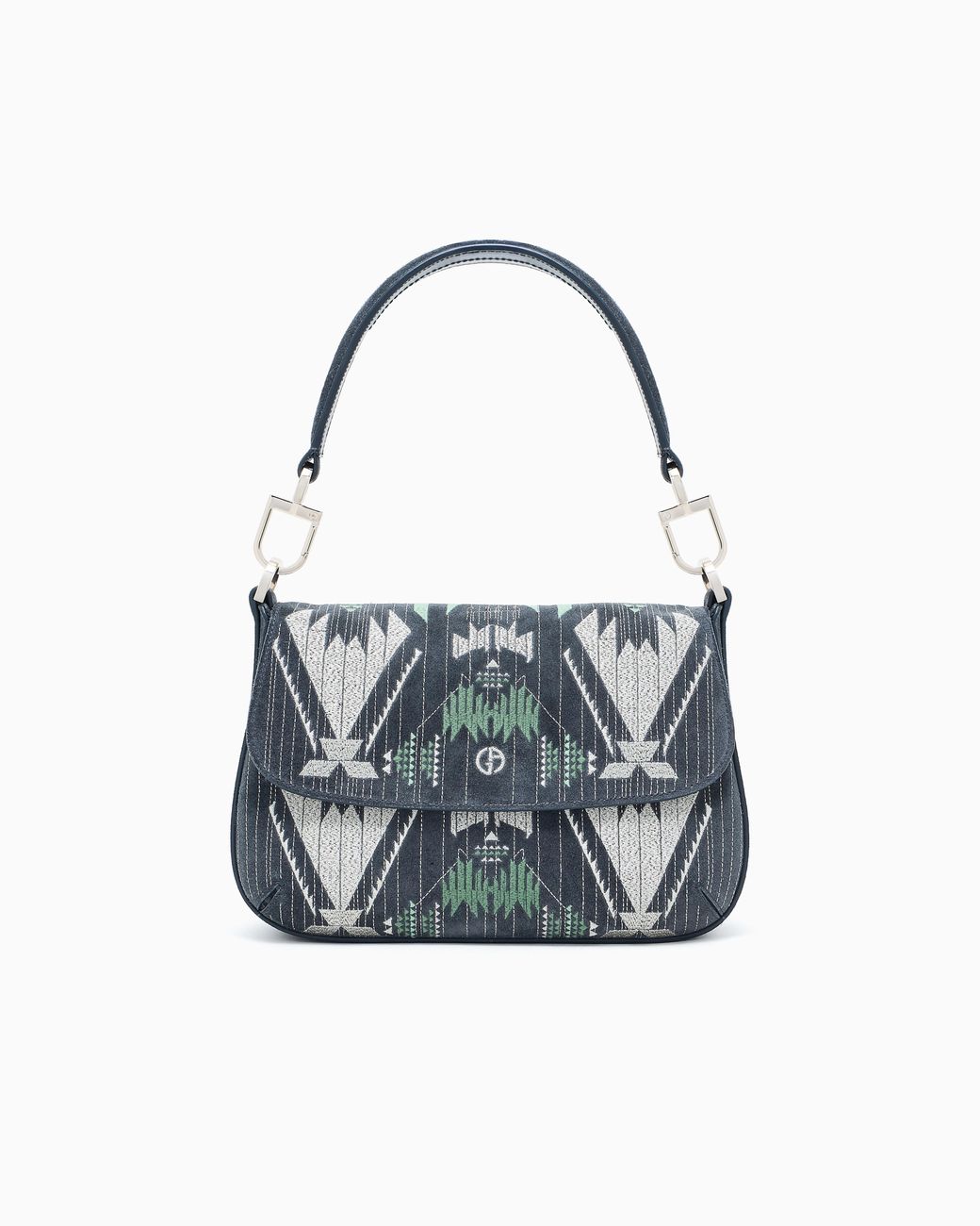 Giorgio Armani Blue Small La Prima Soft Embroidered Suede Bag
