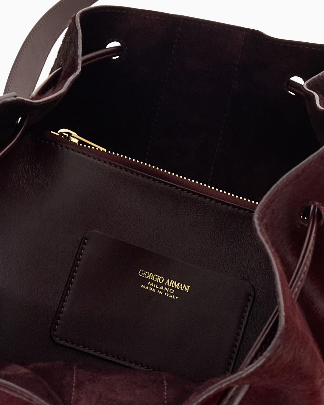 Giorgio Armani Red Leather Bucket Bag With Drawstring Closure