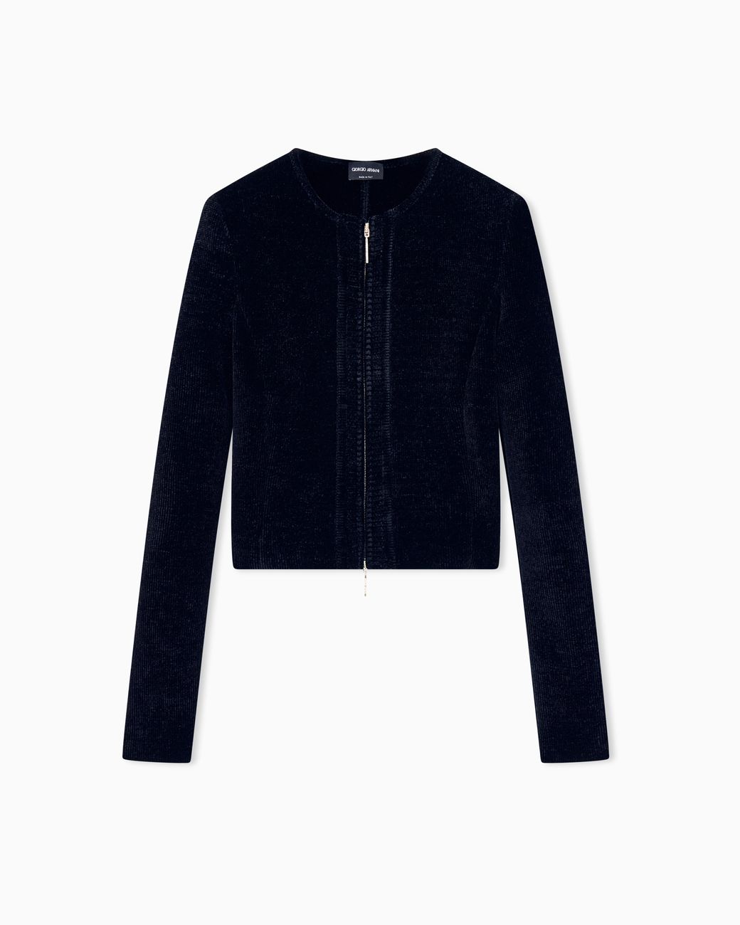 Giorgio Armani Blue Slim Fit Blazer Jackets Chenille Crew Neck Metal Zip
