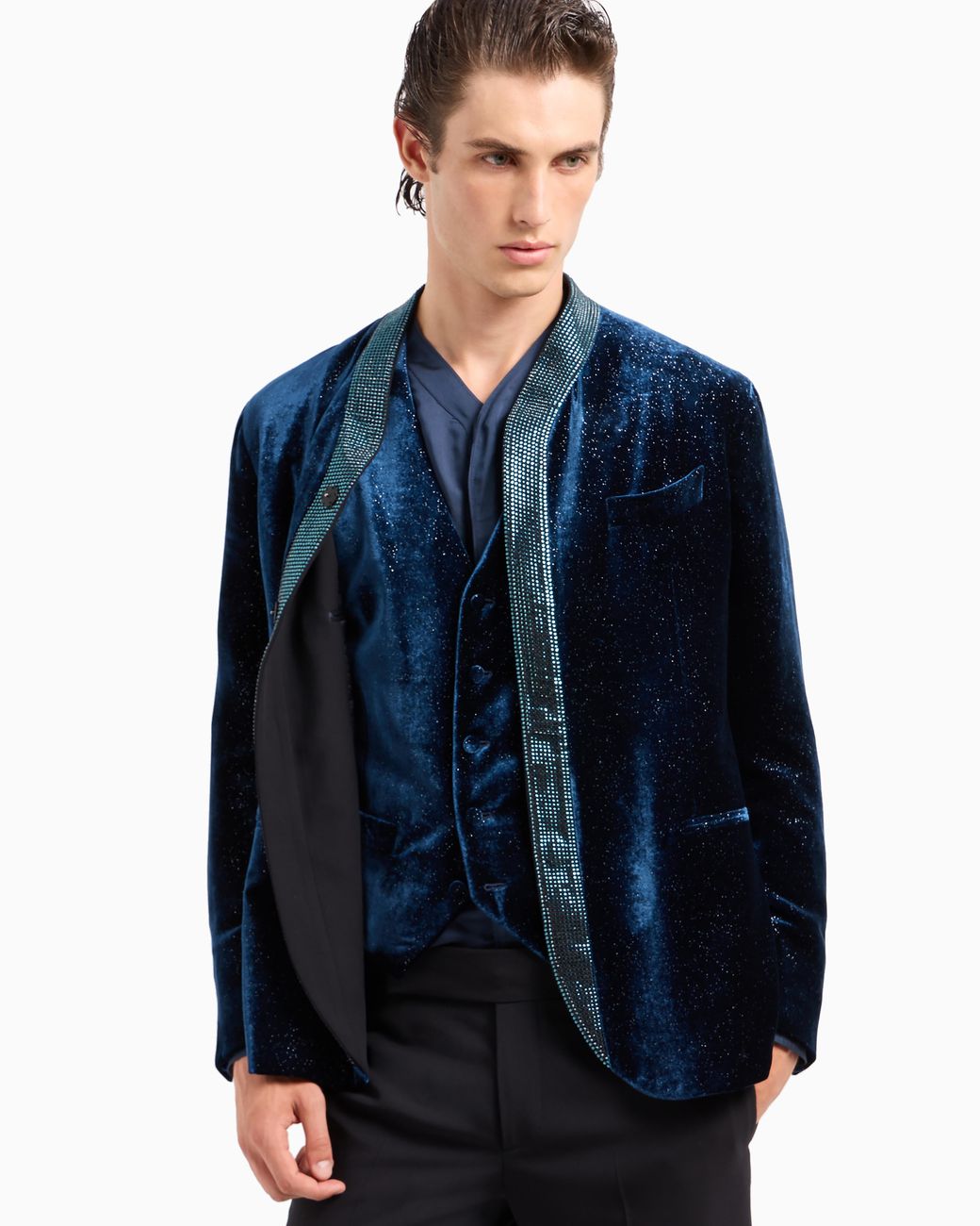 Giorgio Armani Blue Upton Line Single-Breasted Jacket for men