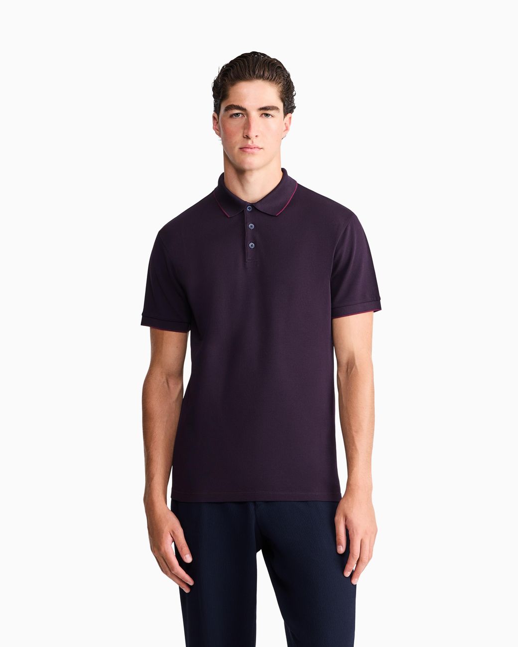 Giorgio Armani Blue Cotton Piqué Polo With Contrasting Trim for men