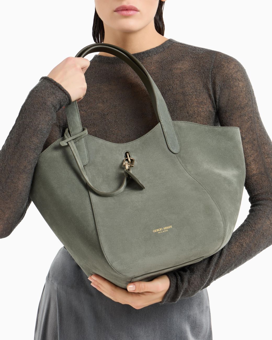 Giorgio Armani Green Medium Suede Handbag