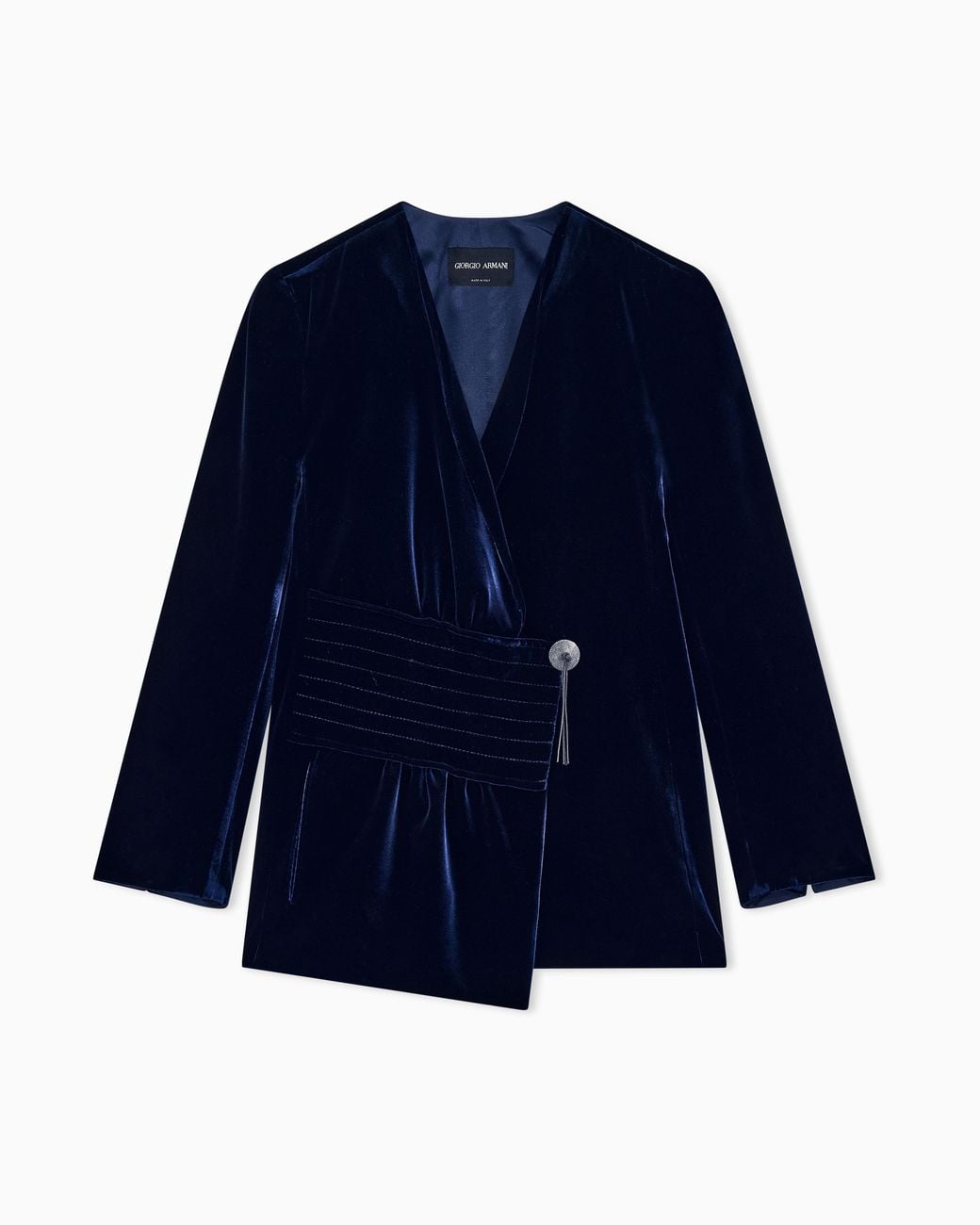 Giorgio Armani Blue Blazer Velvet With Asymmetrical Closure And Leather Tassels