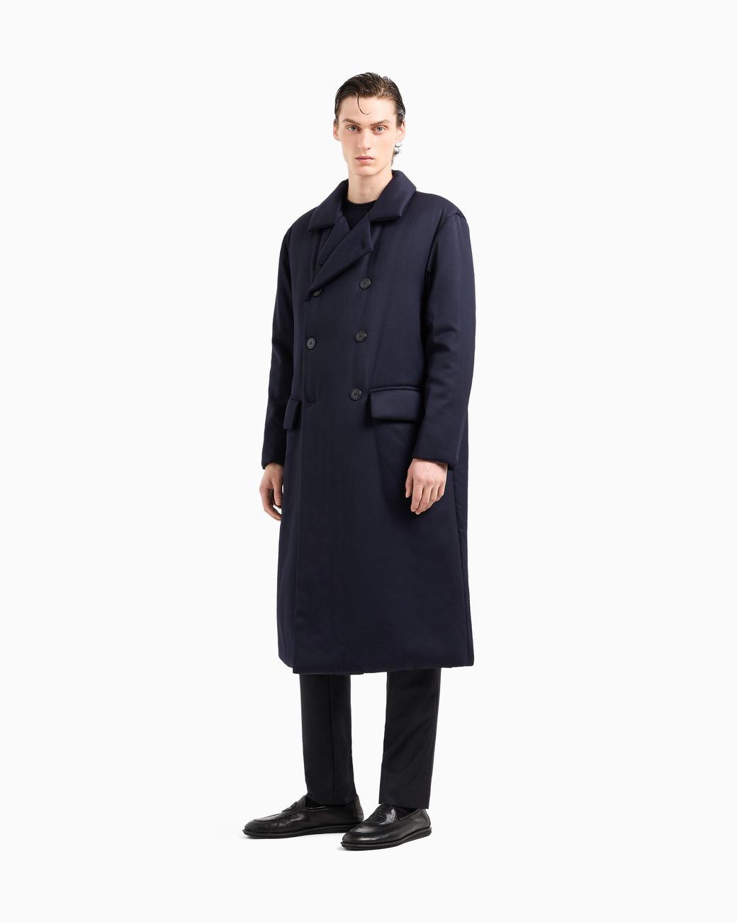 Giorgio Armani Blue Double-Breasted Padded Coat for men