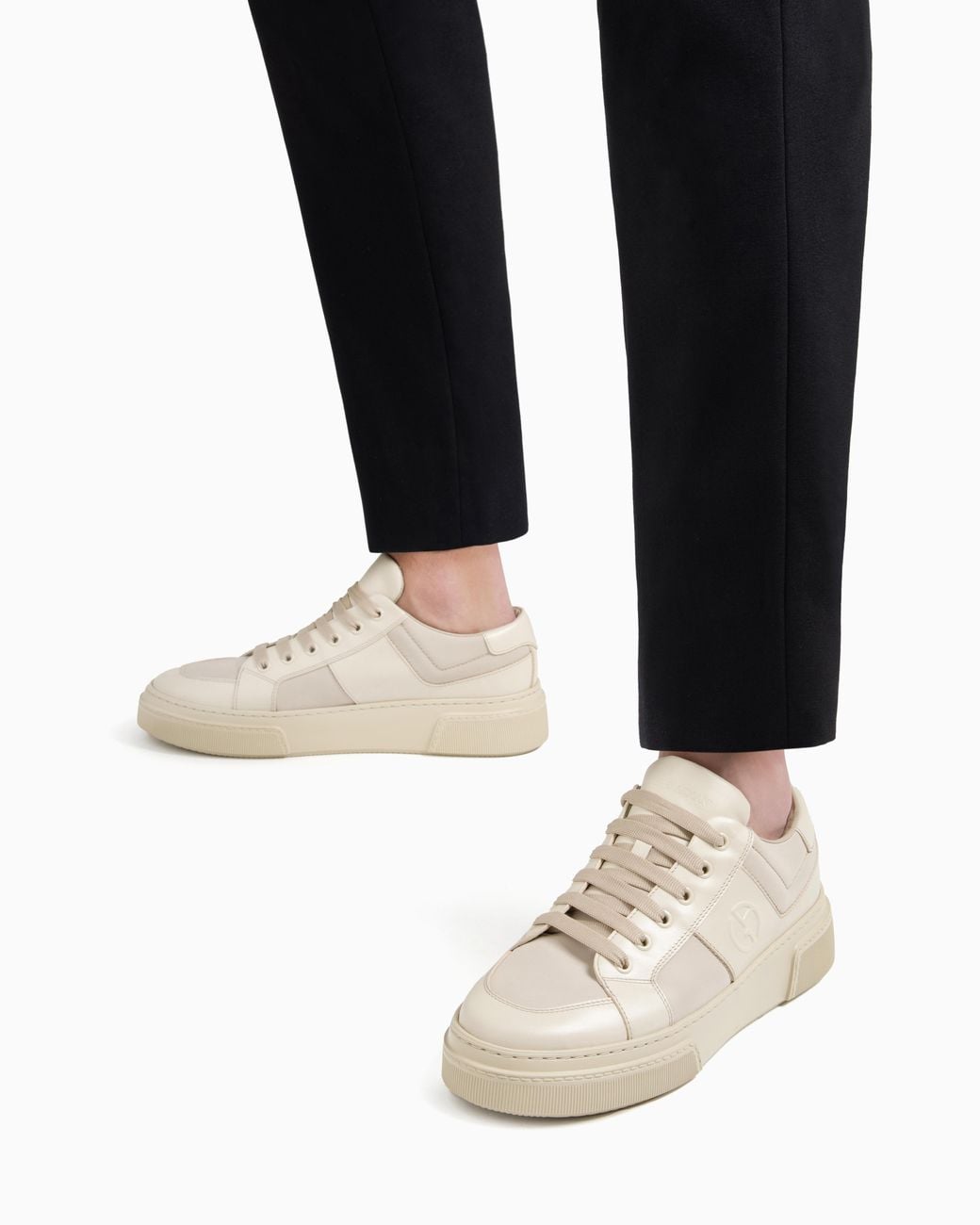 Giorgio Armani White Leather And Fabric Sneakers for men