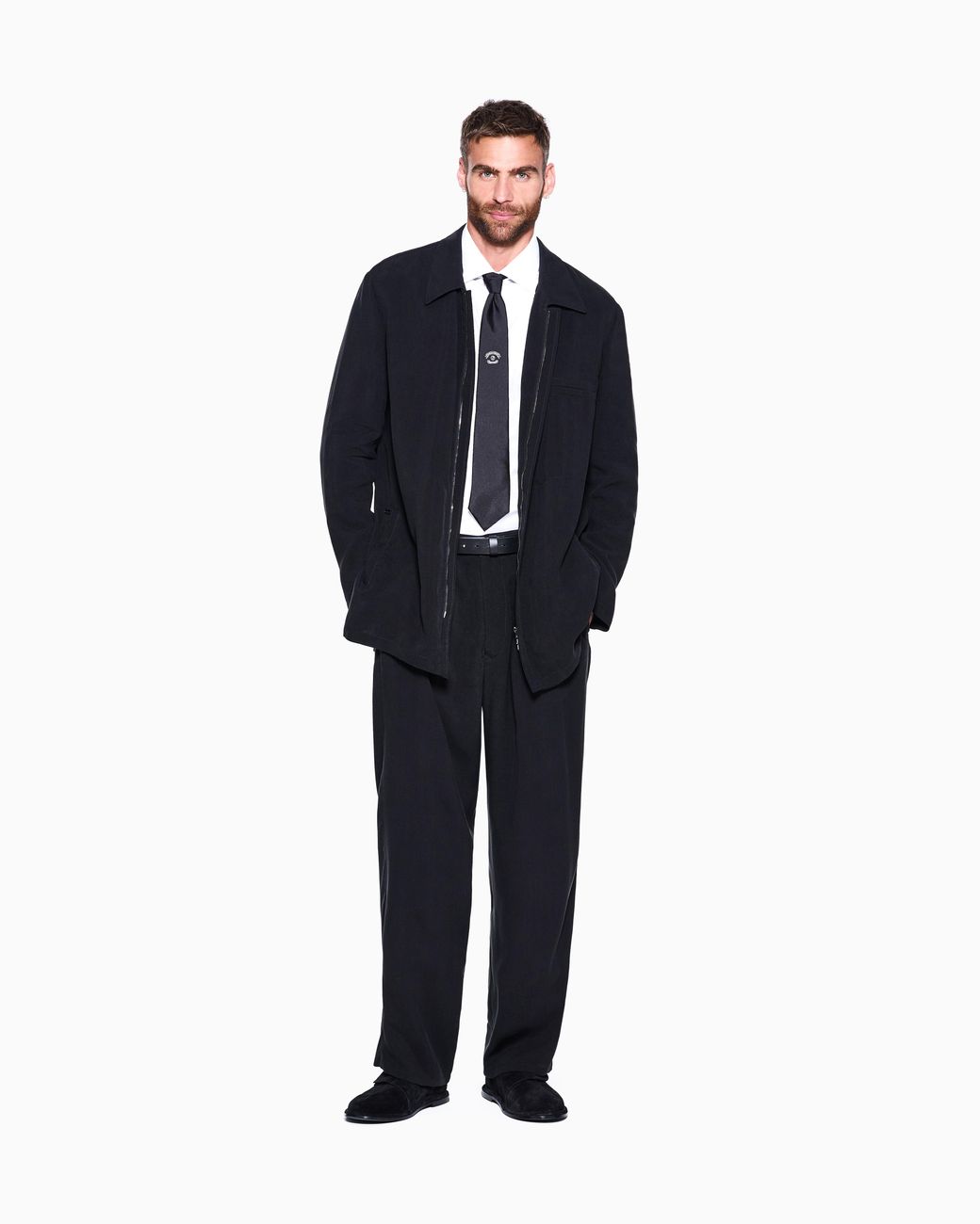 Giorgio Armani Blue Cupro Basketweave Double-Pleat Trousers for men