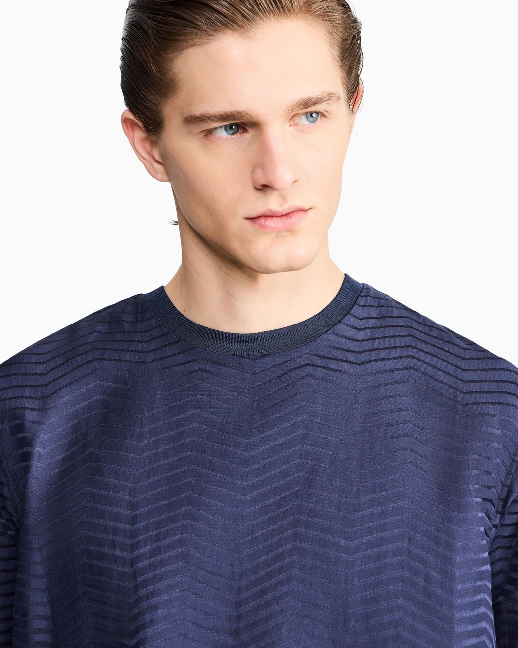 Giorgio Armani Blue Jacquard Viscose T-Shirt With Gradient Chevron for men