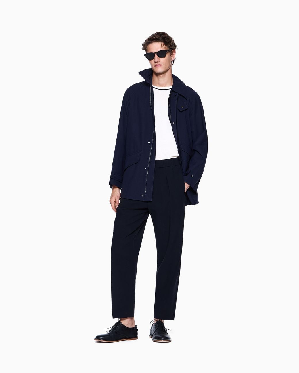 Giorgio Armani Blue Wool And Silk Canvas Pea Coat for men
