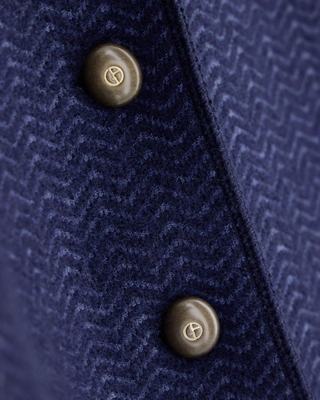 Giorgio Armani Blue Blazer Jackets Slim Herringbone Cashmere Knit Stand Collar