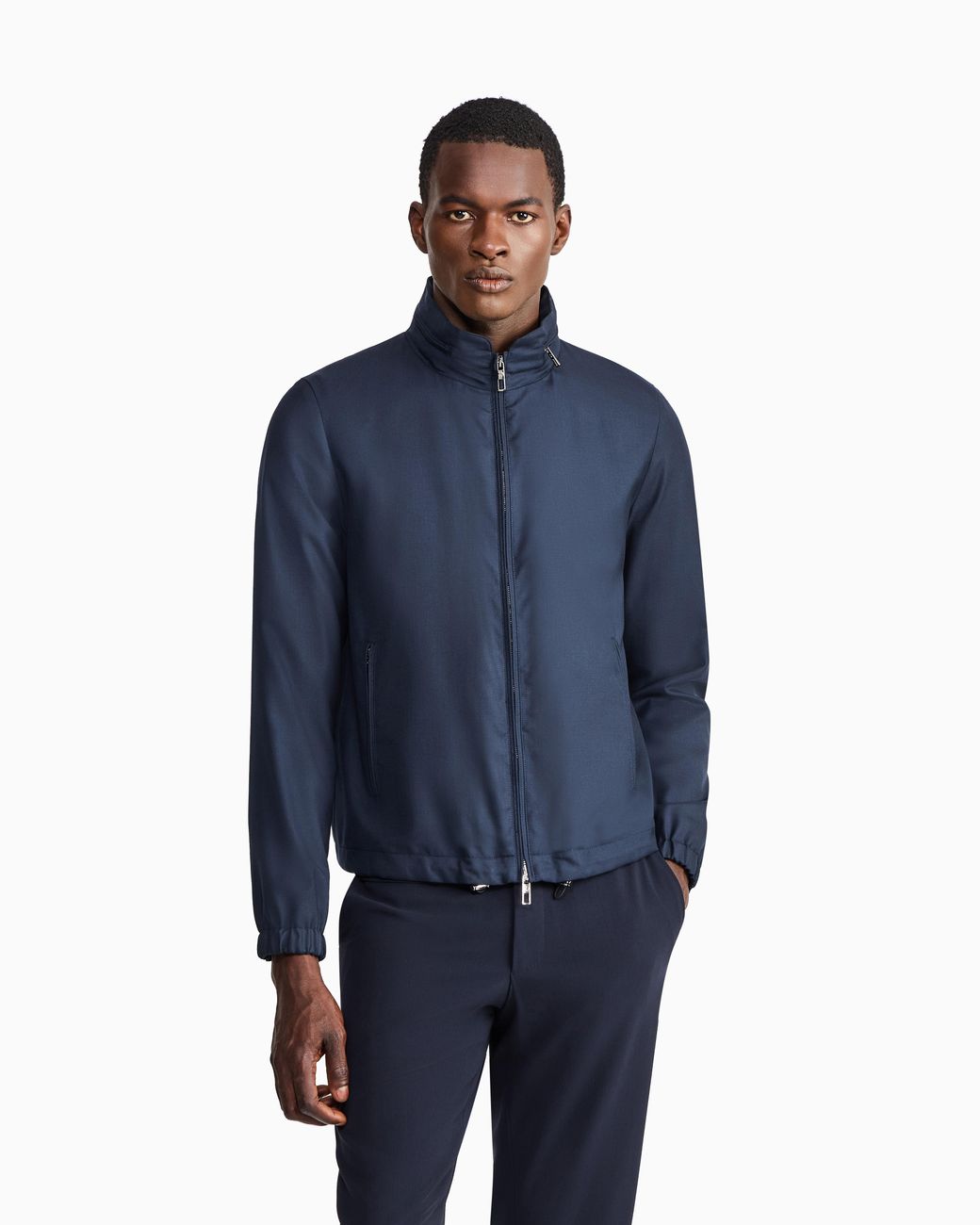 Giorgio Armani Blue Cashmere Gabardine Blouson With A Hidden Hood Icon for men