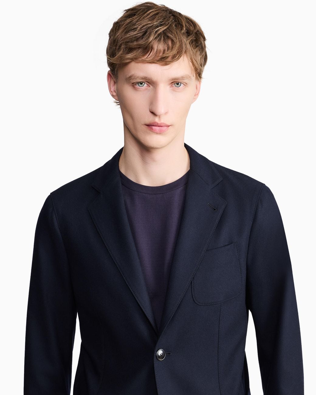 Giorgio Armani Blue Unlined Single-Breasted Stretch Cashmere Jacket With Two Buttons for men