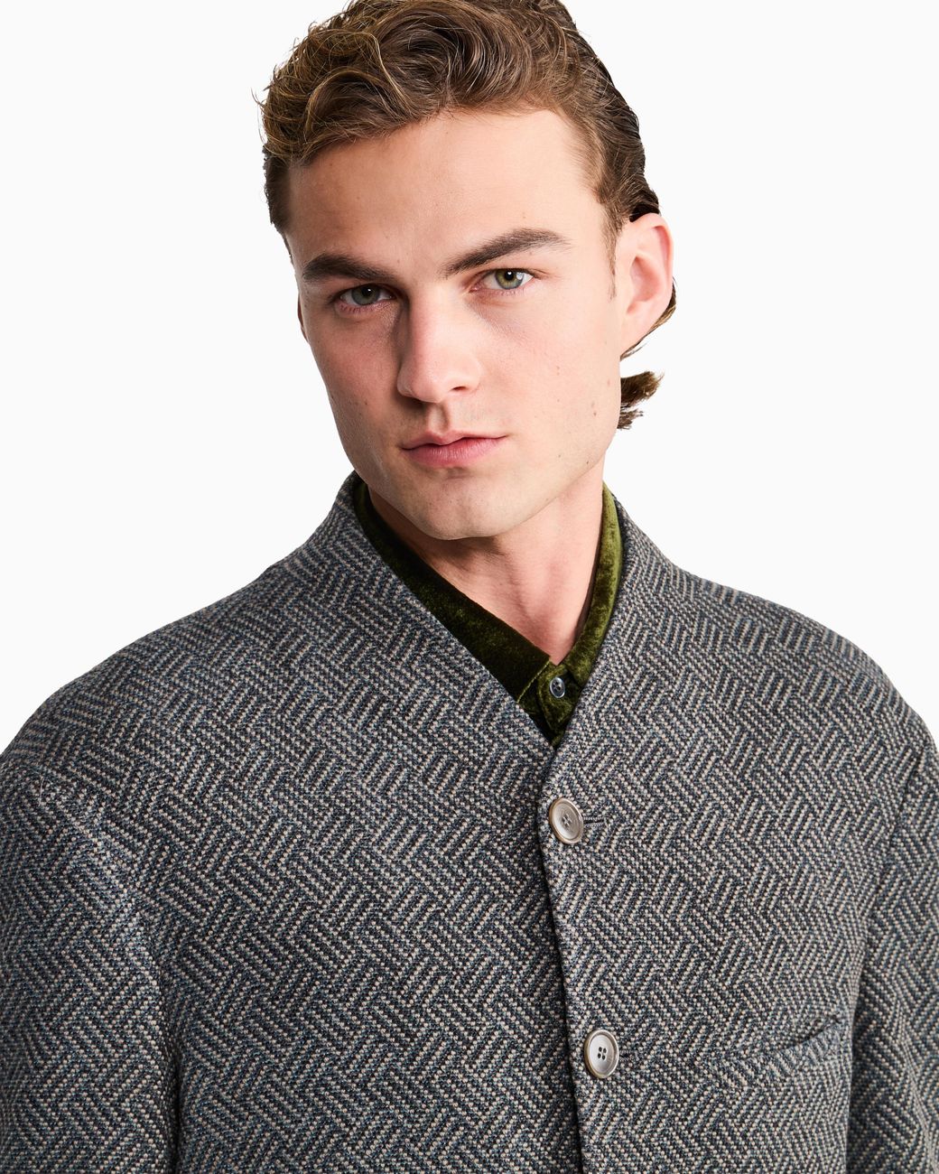 Giorgio Armani Gray Blazer One Shot Wool Chenille Geometric Design for men