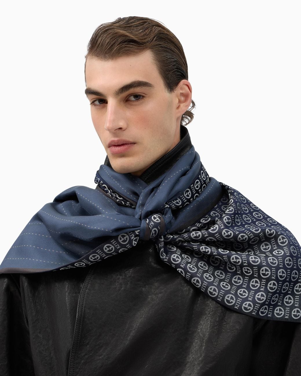 Giorgio Armani Gray X Kith Pure Silk Stole With Tonal Monogram for men