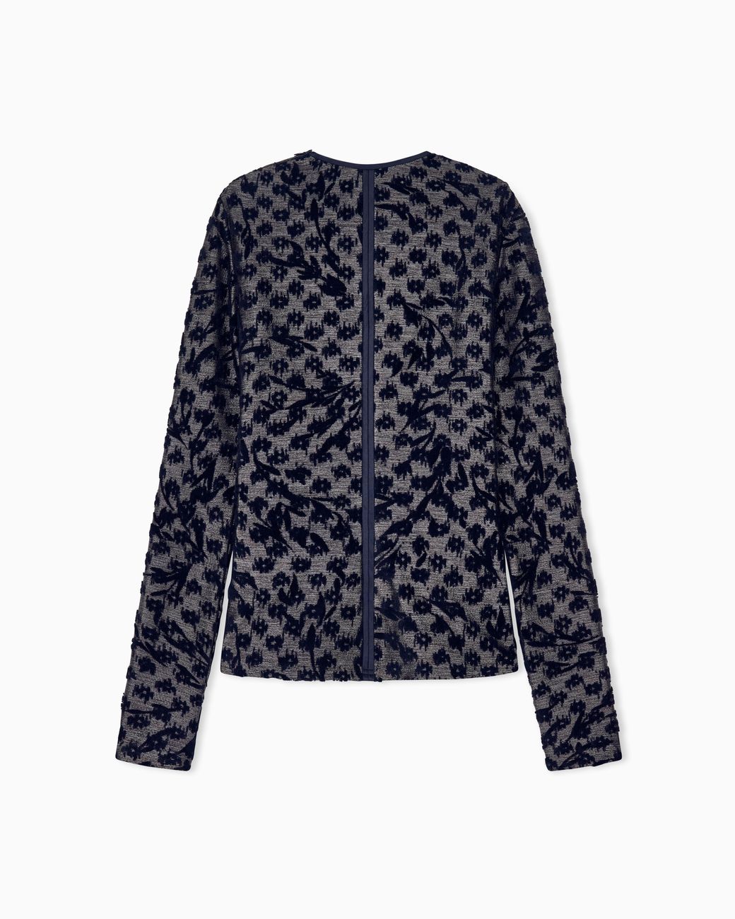Giorgio Armani Blue Crew-Neck Jacquard Jersey Top With Geometric Floral Motif