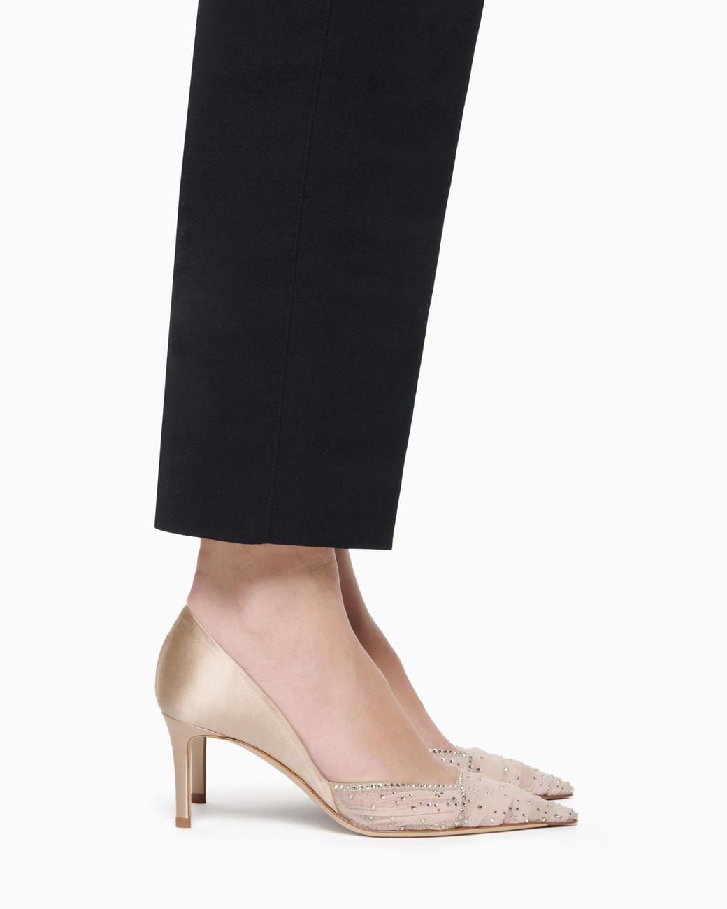Giorgio Armani White Tulle, Satin And Rhinestone Court Shoes