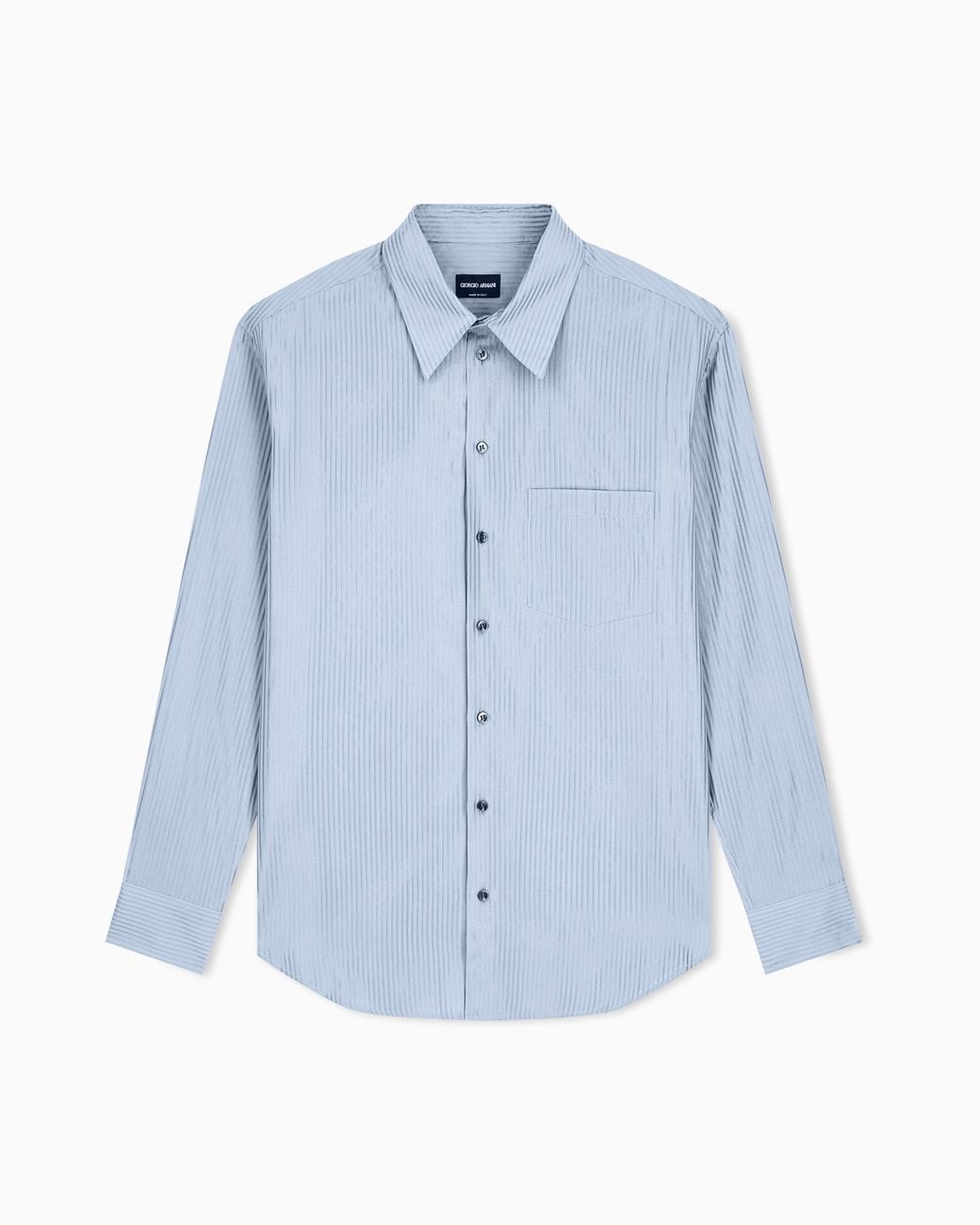 Giorgio Armani Blue Striped Cotton And Silk Shirt With Chest Pocket for men