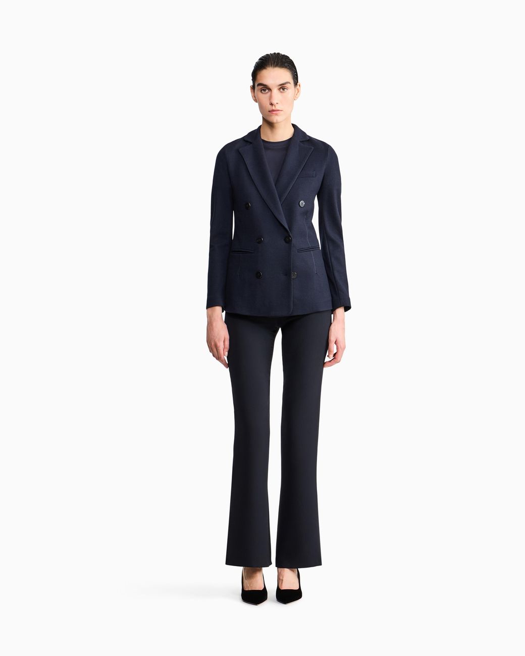Giorgio Armani Blue Pure Cashmere Jersey Double-Breasted Jacket