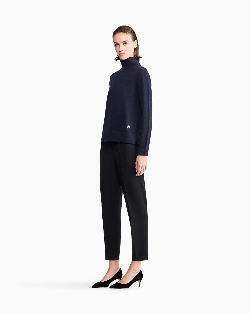Giorgio Armani Blue Pure Cashmere Cowl-Neck Jumper