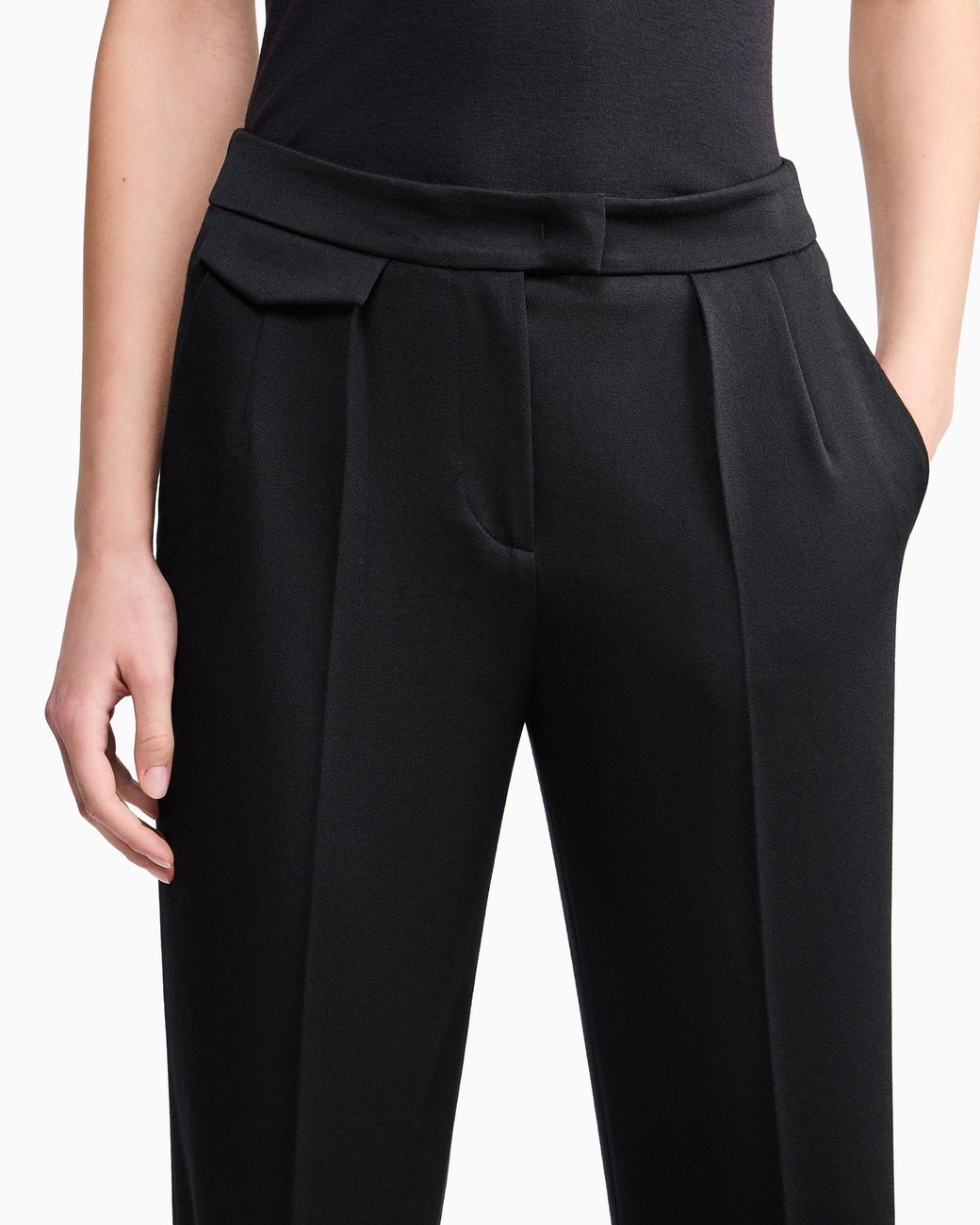 Giorgio Armani Black Virgin Straight Trousers With A Flap Pocket