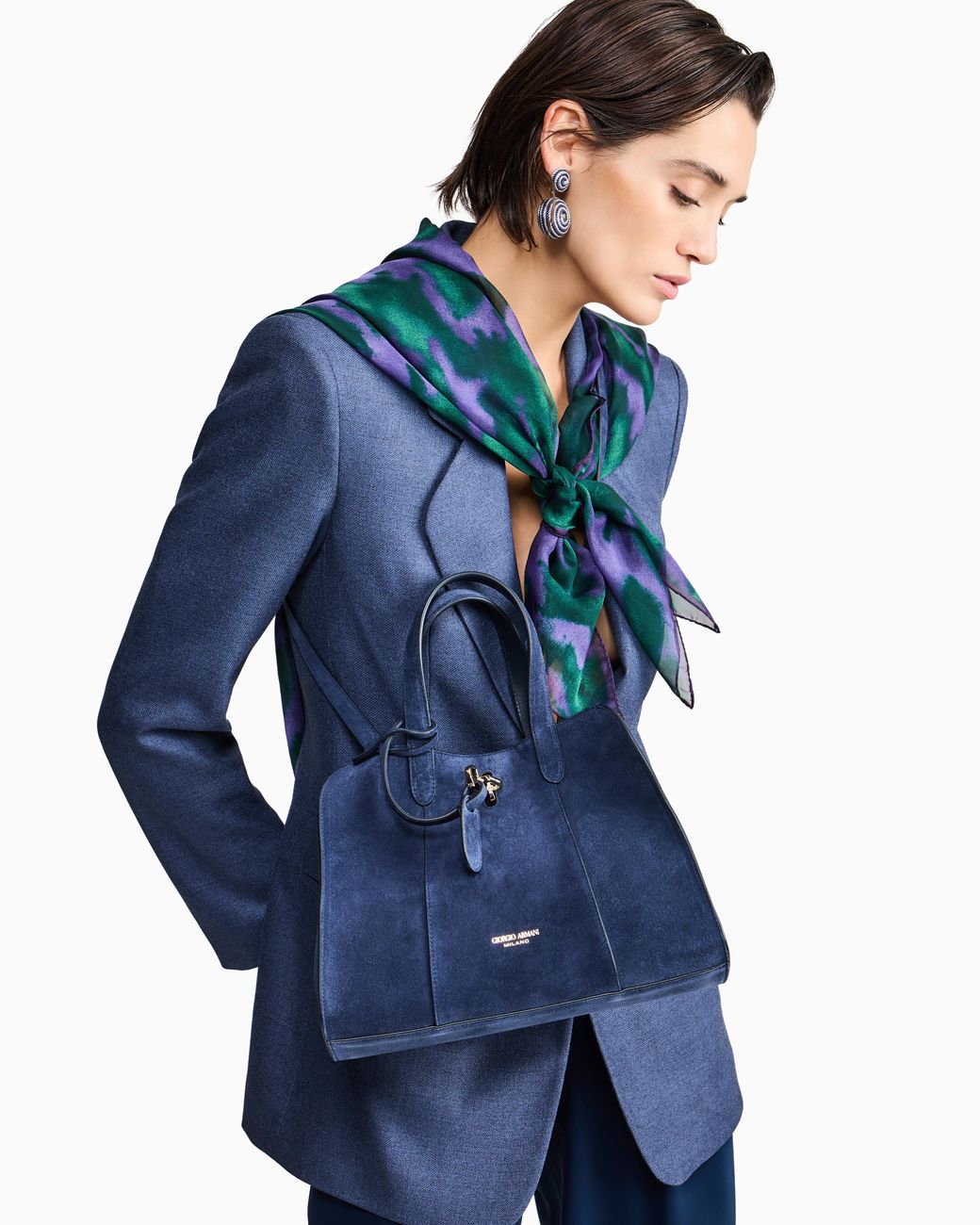 Giorgio Armani Blue Small Suede Tote Bag