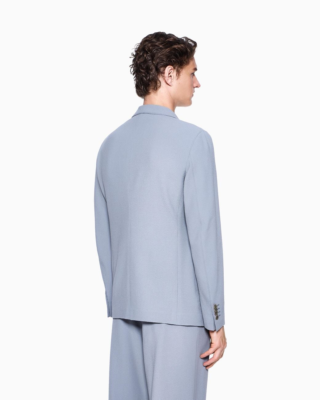 Giorgio Armani Blue Single-Breasted Virgin Wool Seersucker Jacket for men