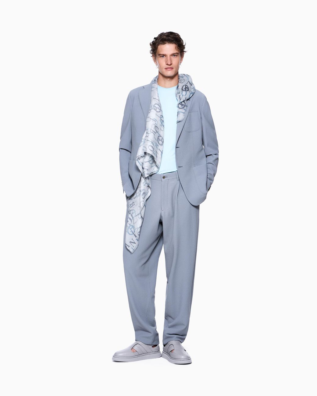 Giorgio Armani Blue Double Pleat Trousers for men