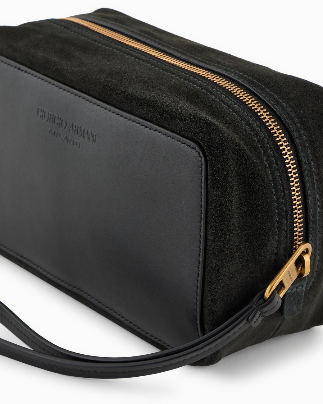 Giorgio Armani Black Suede Zipped Washbag for men